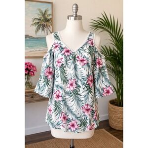 Solitaire Tropical Hibiscus Cold Shoulder Top Islandcore Cruise Aloha Medium